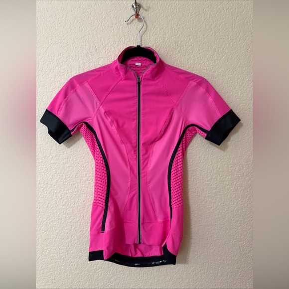 Lululemon Paceline Jersey Cycling Sz 4 Hot Pink Pinkelicious Full Zip Reflective - Picture 1 of 10